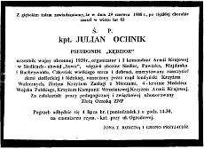 Nekrolog opublikowany w prasie dzkiej po meirci Juliana Ochnika